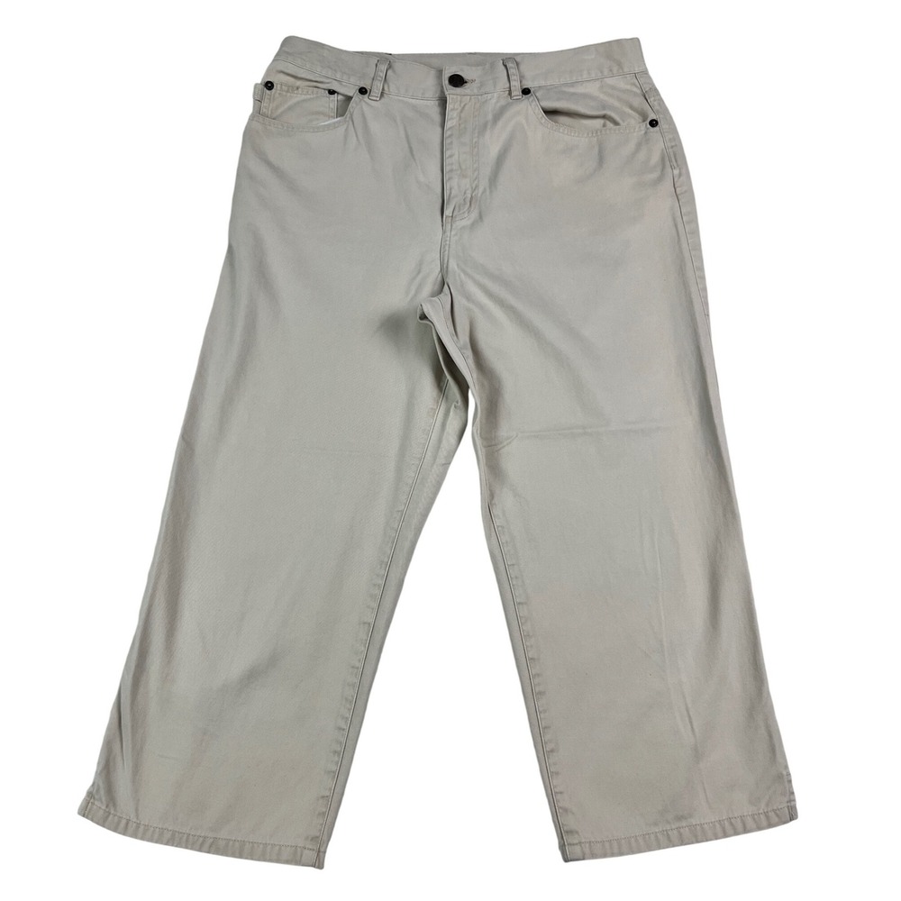 Ralph Lauren Jeans Co Khaki Wide Leg Chino Capri Pants Tan Cotton Womens 10